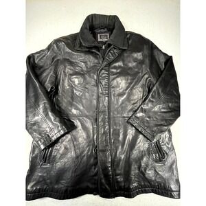 Vintage Italo Jacket Mens XL Black Genuine Leather Full Zip Pockets Long Sleeve